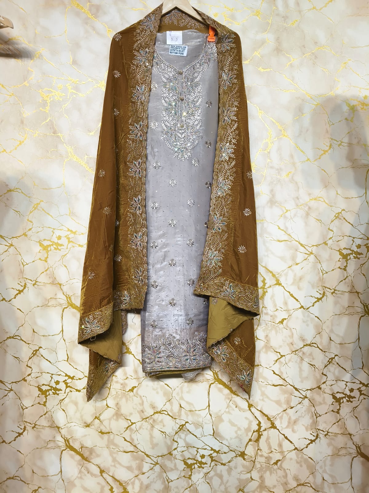 Premium Embroidered Ladies Unstitched Suit with Velvet Contrast Designer Dupatta