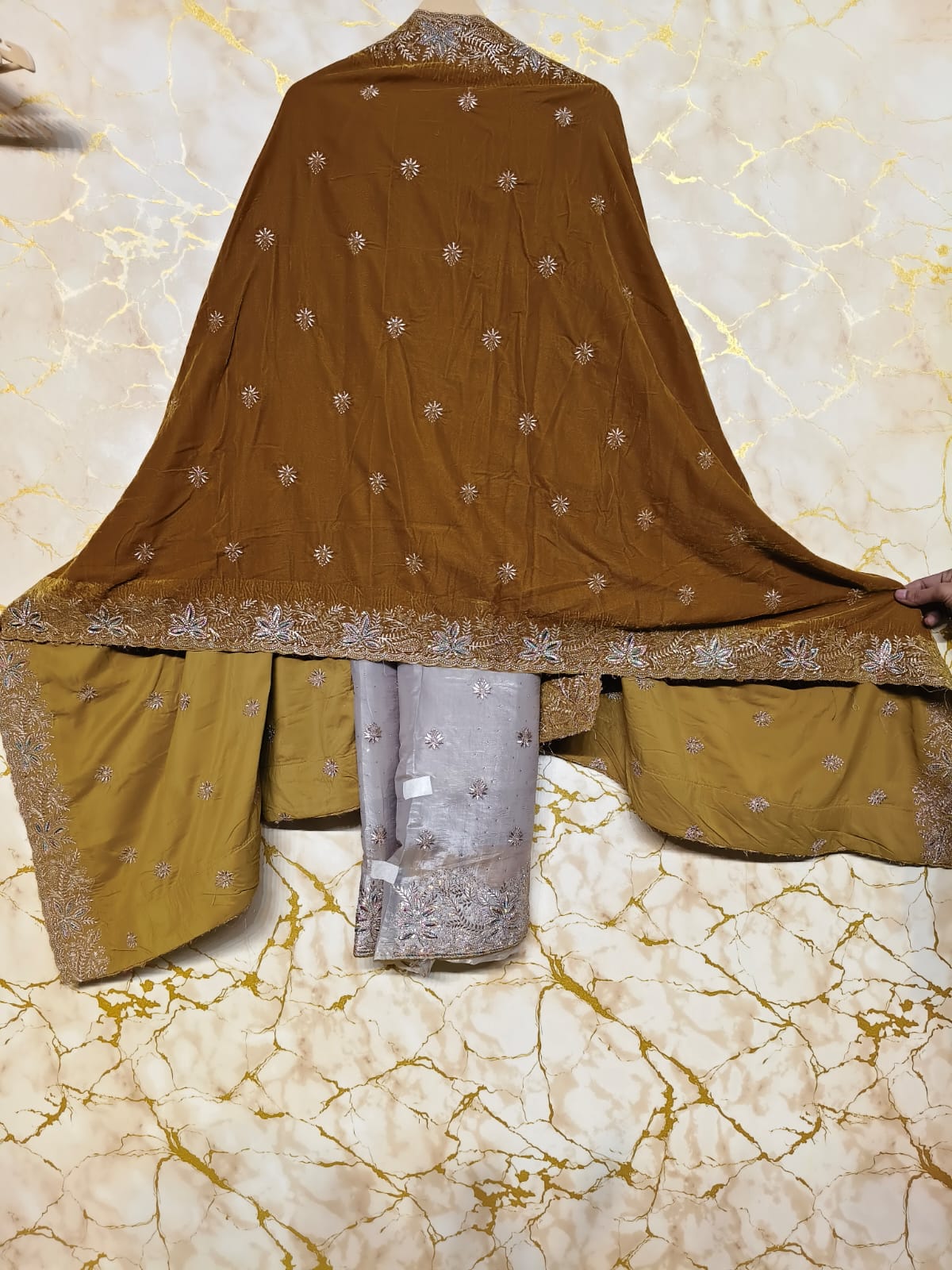 Premium Embroidered Ladies Unstitched Suit with Velvet Contrast Designer Dupatta