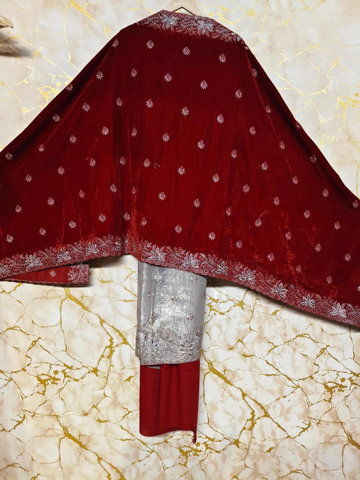 Premium Embroidered Ladies Unstitched Suit with Velvet Contrast Designer Dupatta