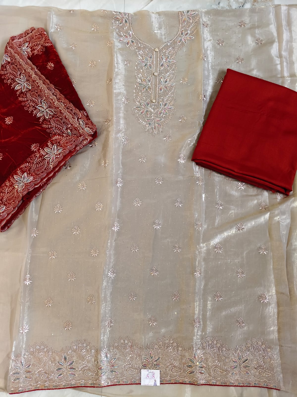 Premium Embroidered Ladies Unstitched Suit with Velvet Contrast Designer Dupatta