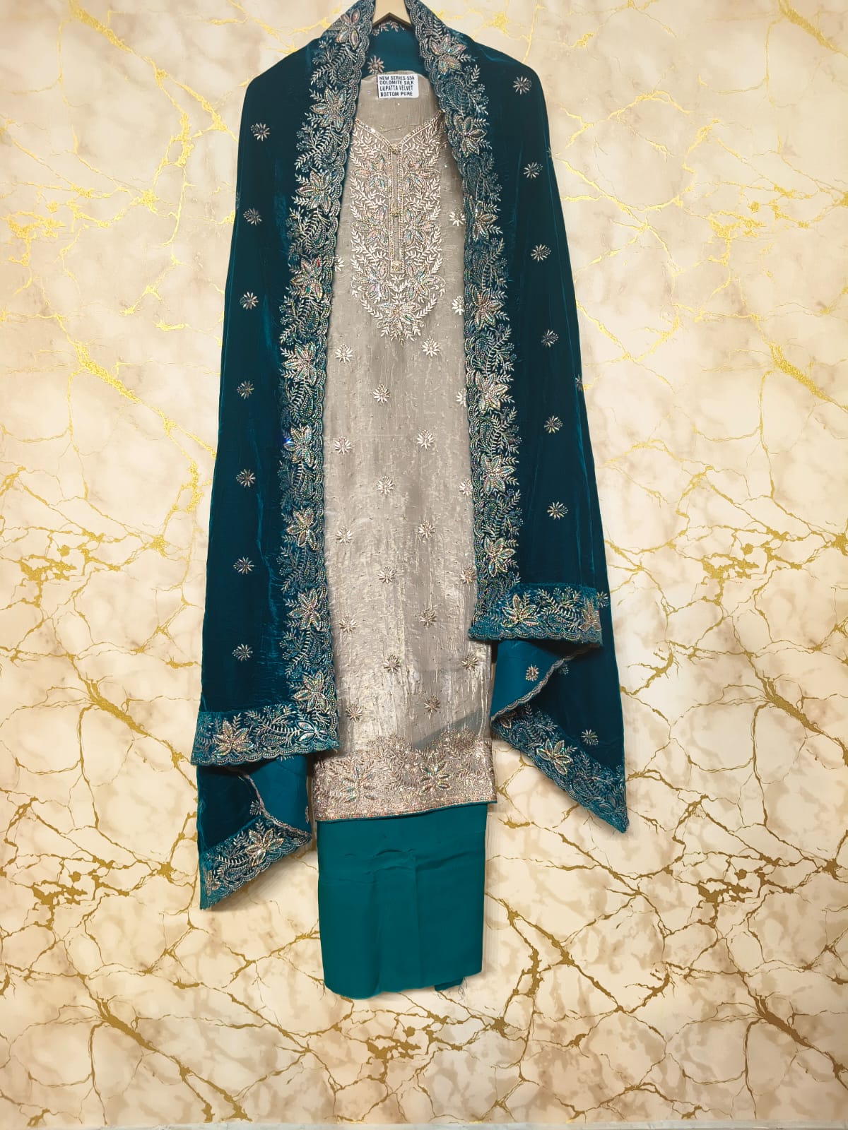 Premium Embroidered Ladies Unstitched Suit with Velvet Contrast Designer Dupatta