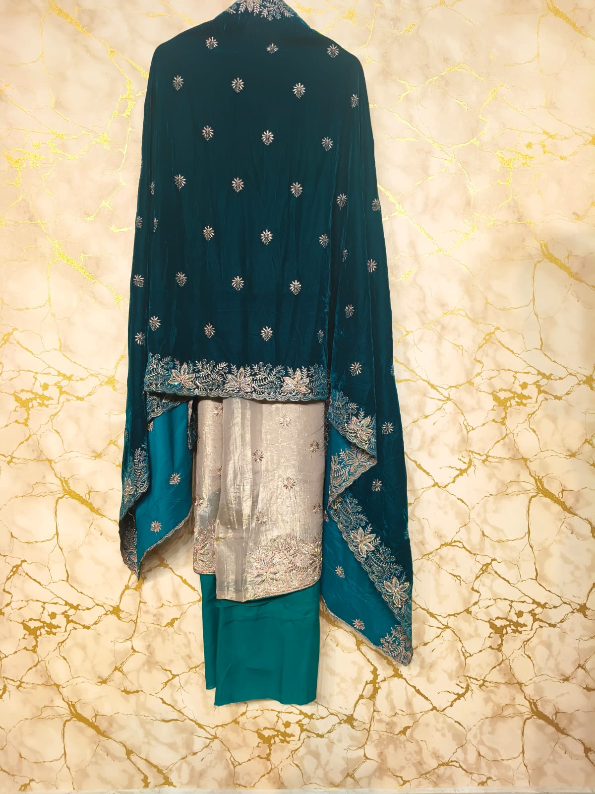 Premium Embroidered Ladies Unstitched Suit with Velvet Contrast Designer Dupatta