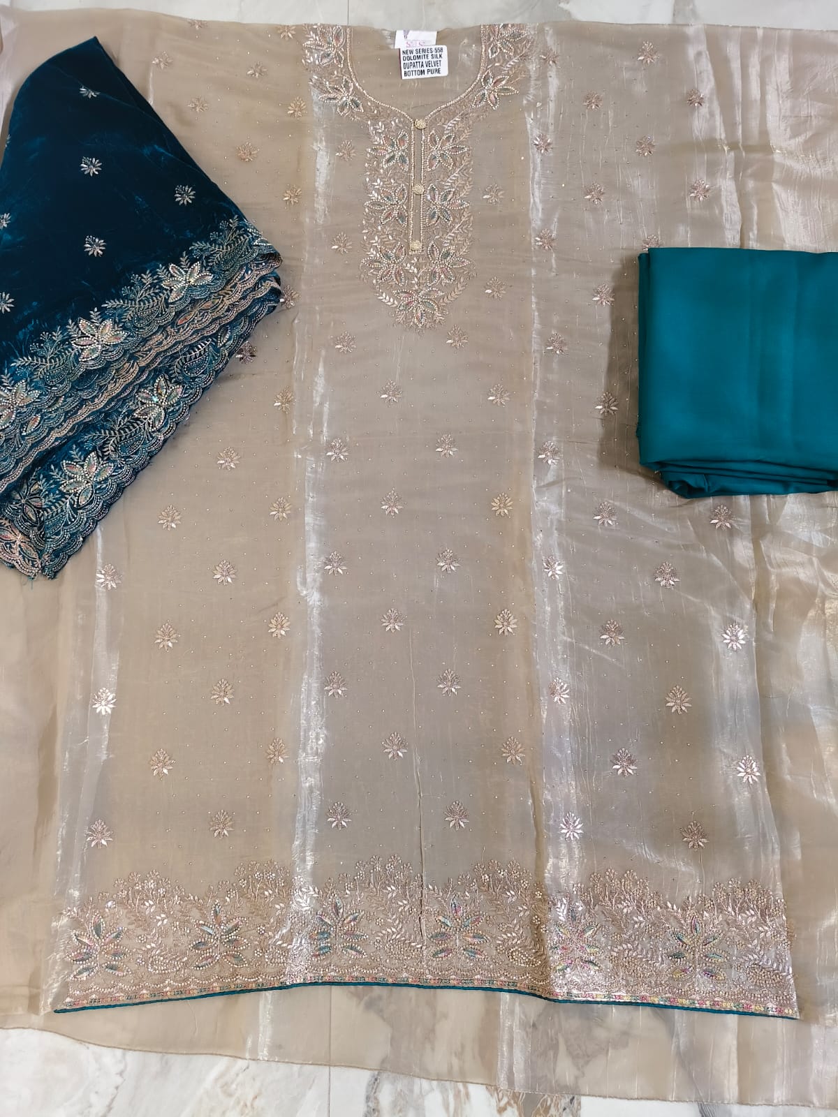 Premium Embroidered Ladies Unstitched Suit with Velvet Contrast Designer Dupatta