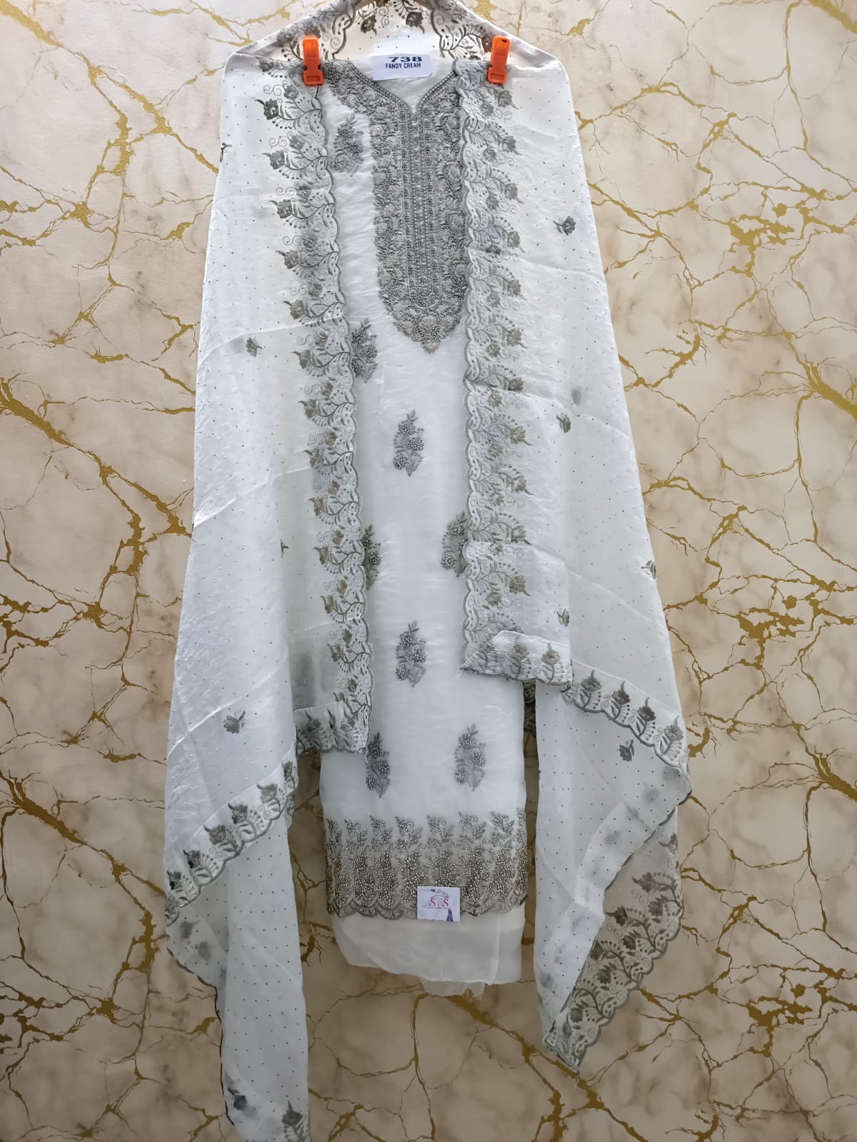 Luxury White & Silver Embroidered Suit Set with Dupatta – Elegant Festive & Party Wear