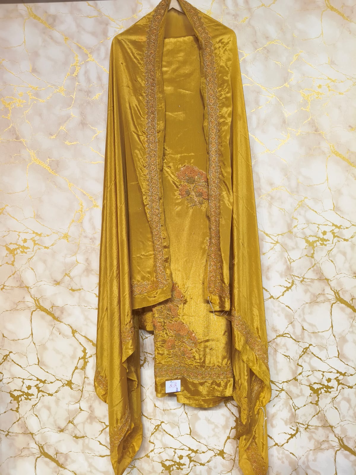 Royal Mustard Gold Silk Suit with Handwork Embroidered Dupatta – Luxury Wedding & Festive Designer Wear