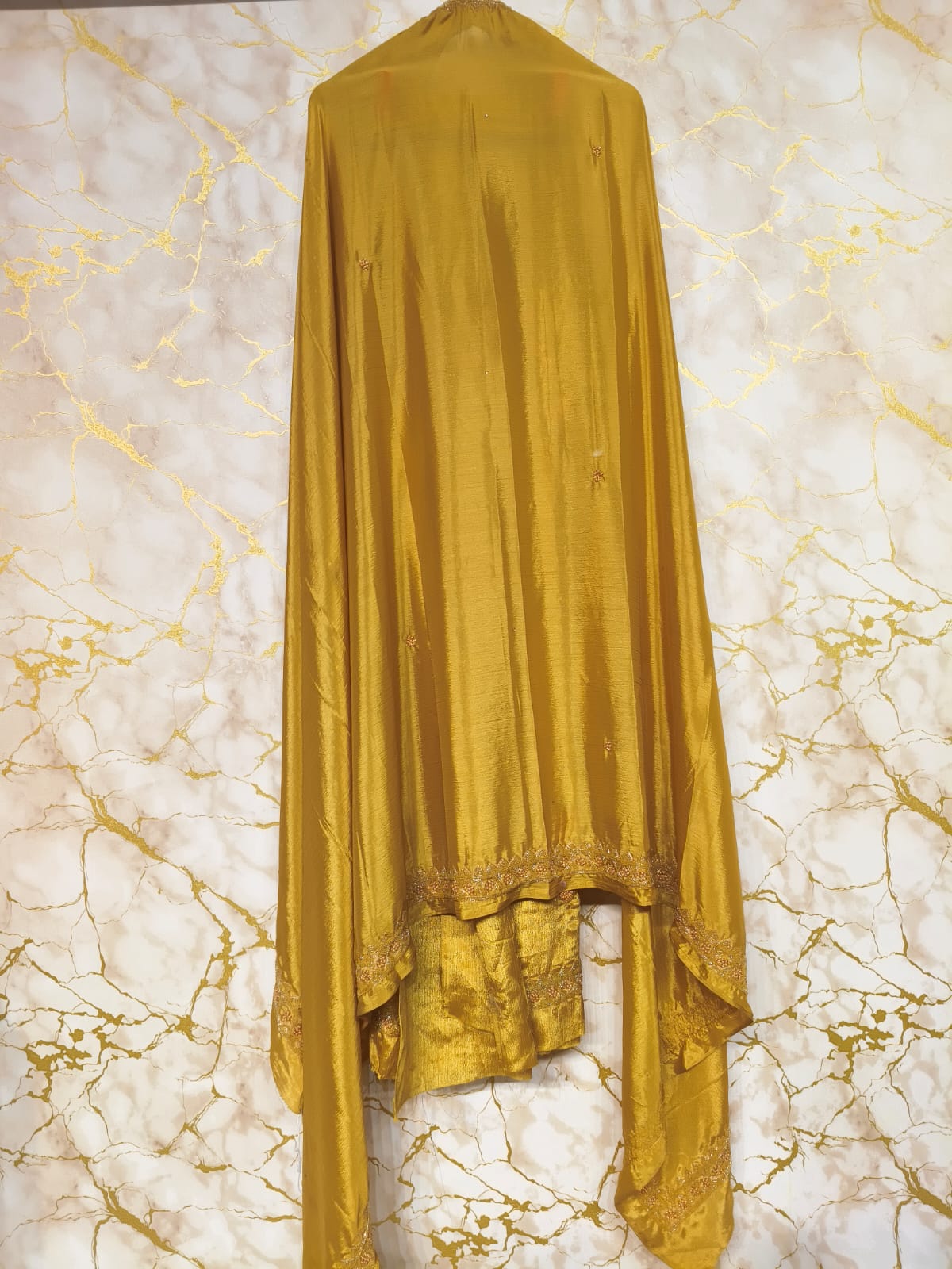 Royal Mustard Gold Silk Suit with Handwork Embroidered Dupatta – Luxury Wedding & Festive Designer Wear