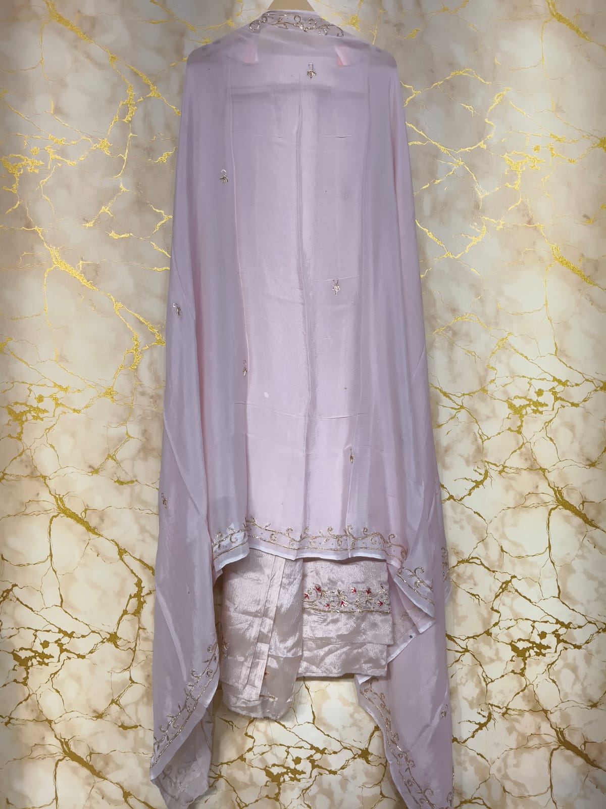 Pearl White Silk Suit with Handwork Embroidered pure Dupatta – Elegant Festive & Wedding Wear