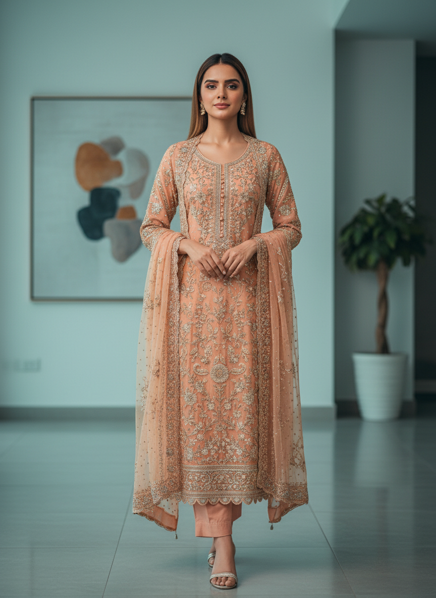 Premium Handwork Embroidered Designer Suit Set with Elegant Dupatta – Festive &amp; Party Wear