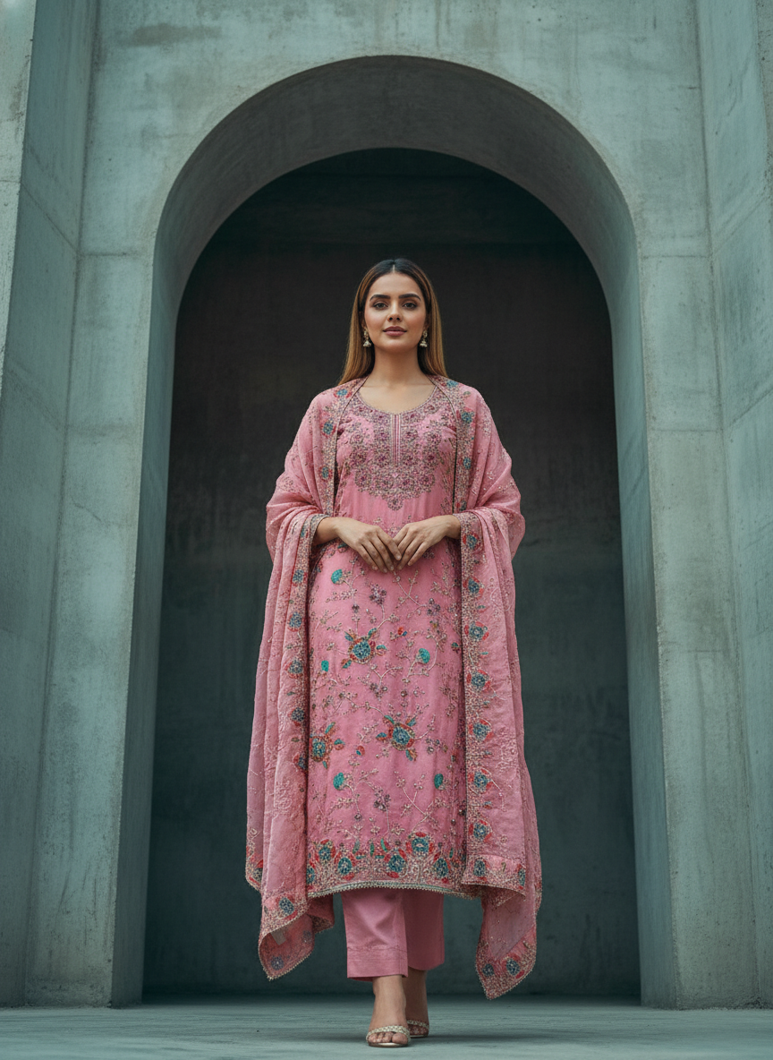 Luxury Handwork Embroidered Designer Suit Set with Elegant Dupatta – Premium Festive, Wedding &amp; Party Wear