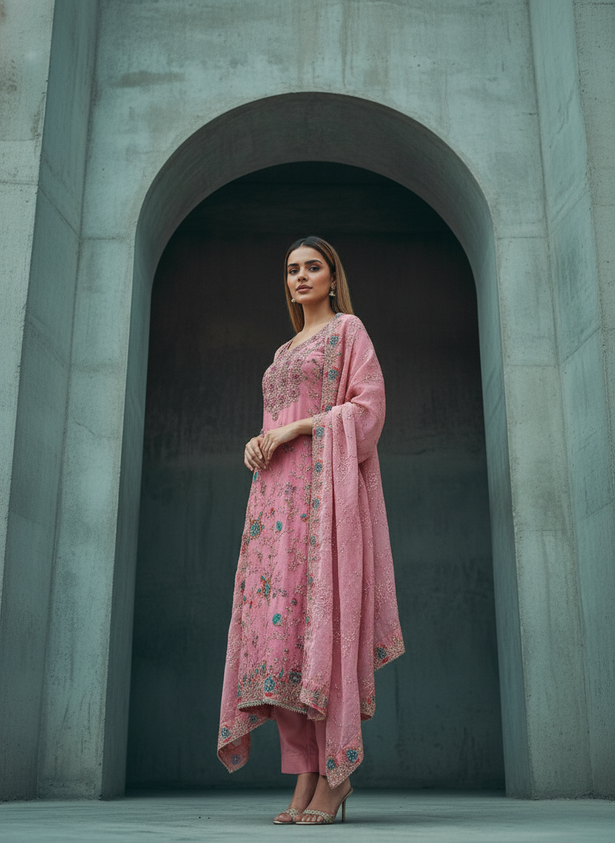 Luxury Handwork Embroidered Designer Suit Set with Elegant Dupatta – Premium Festive, Wedding &amp; Party Wear