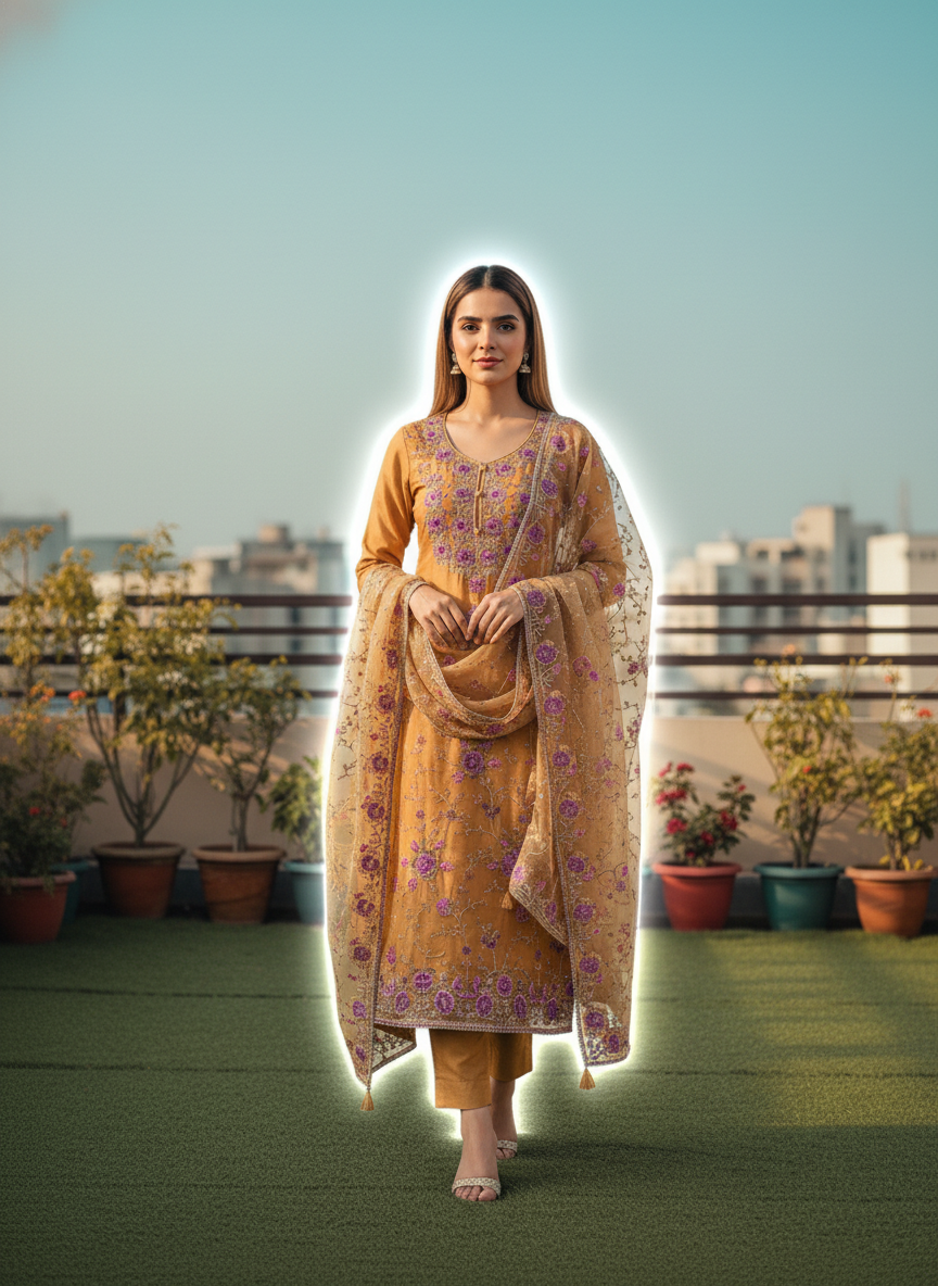 Luxury Handwork Embroidered Designer Suit Set with Elegant Dupatta – Premium Festive, Wedding &amp; Party Wear