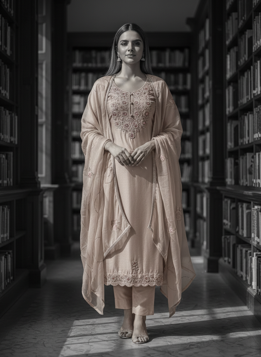 Premium Embroidered Designer Suit with Pure Dupatta & Floral Handwork