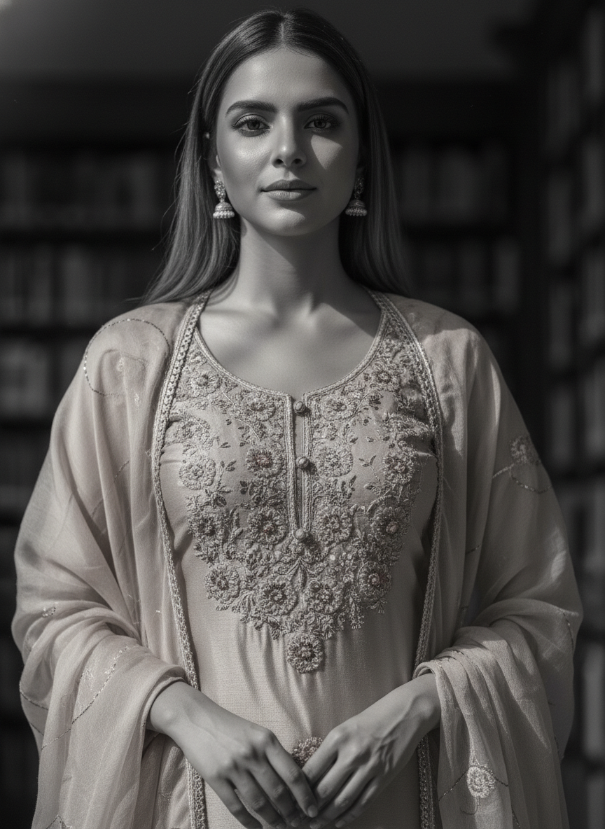 Premium Embroidered Designer Suit with Pure Dupatta & Floral Handwork