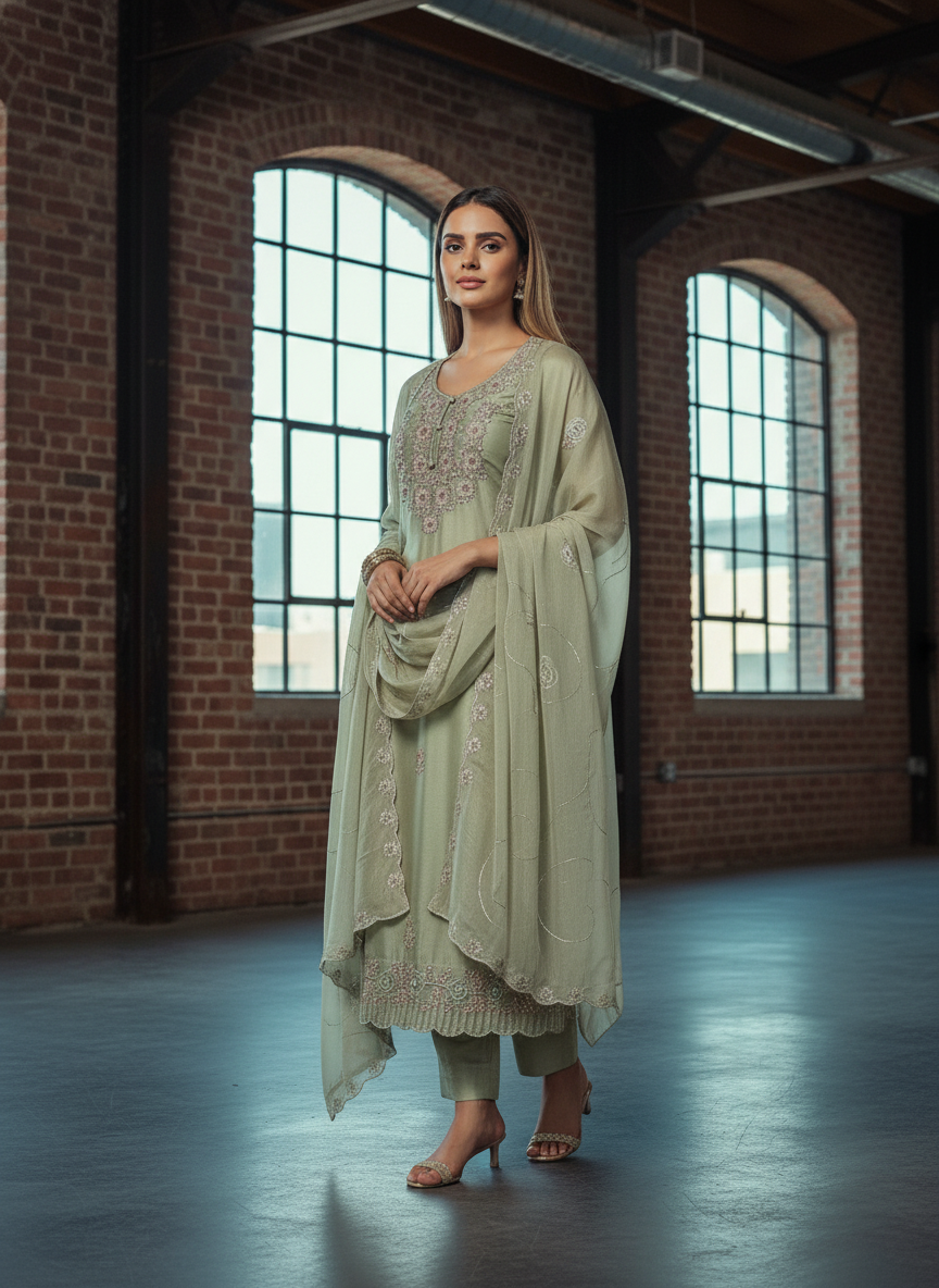 Premium Embroidered Designer Suit with Pure Dupatta & Floral Handwork