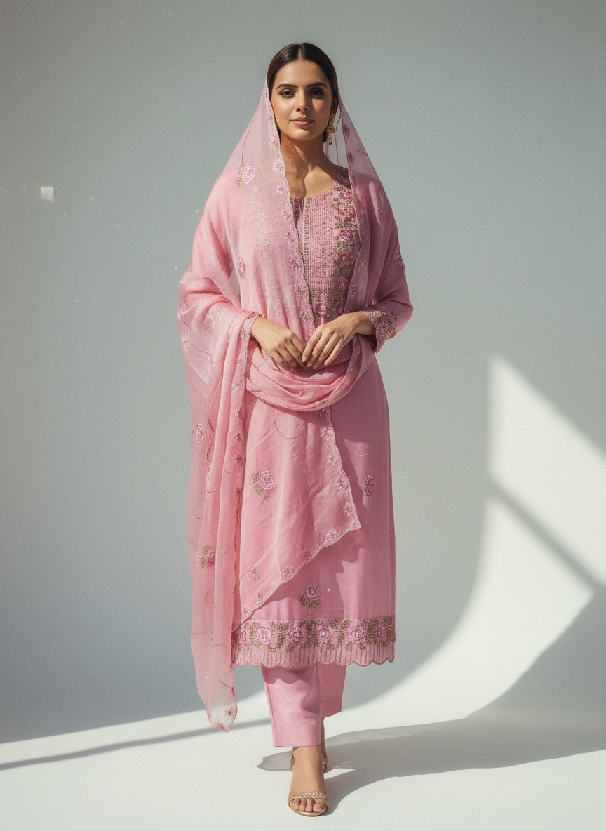 Premium Embroidered Designer Suit with Pure Dupatta & Floral Handwork