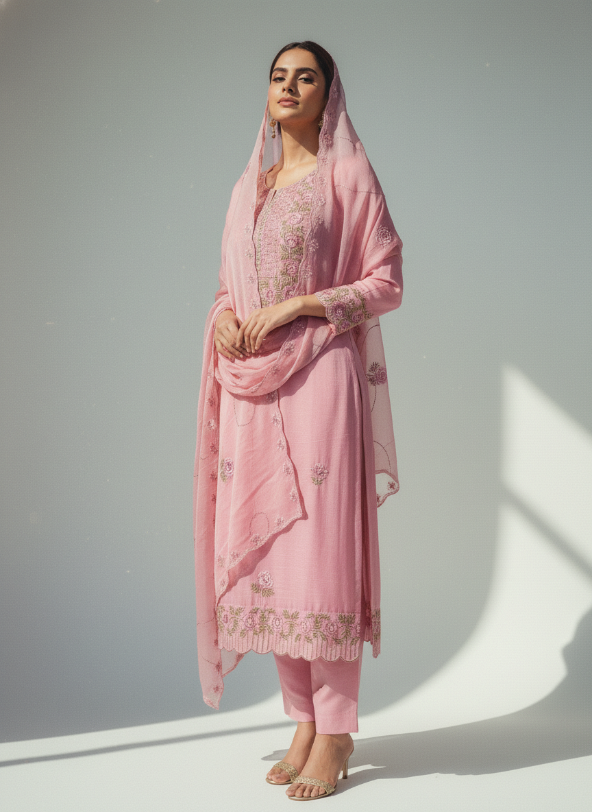 Premium Embroidered Designer Suit with Pure Dupatta & Floral Handwork