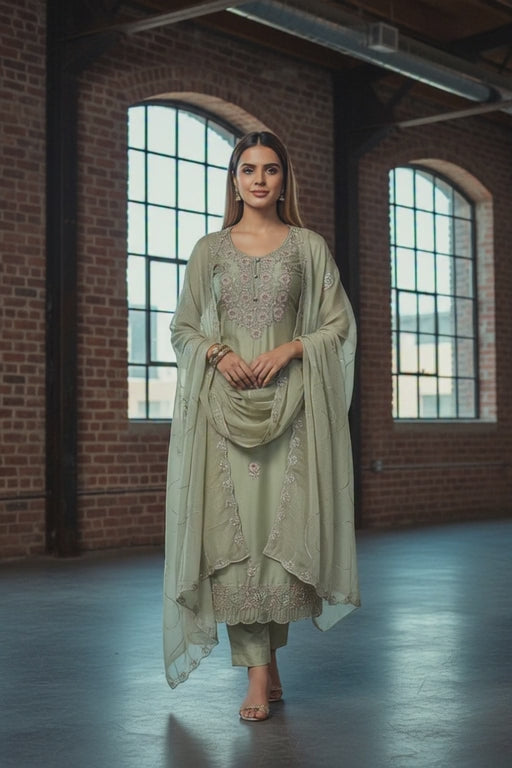 Premium Embroidered Designer Suit with Pure Dupatta & Floral Handwork