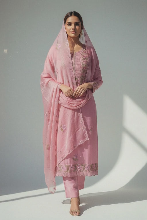 Premium Embroidered Designer Suit with Pure Dupatta & Floral Handwork