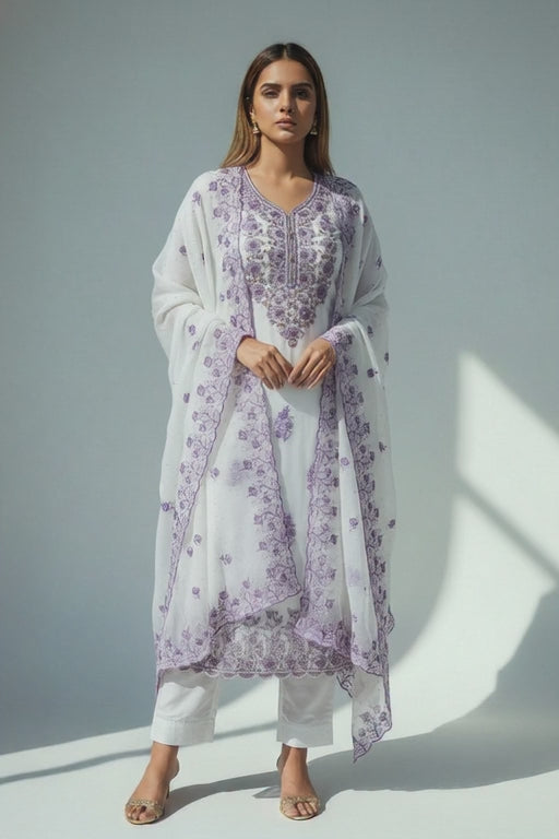 Luxury White & Silver Embroidered Suit Set with Dupatta – Elegant Festive & Party Wear